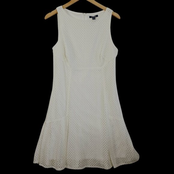 Chaps, Cream Eyelet Dress, Size 12, Sleeveless, Wide Neck, Zip Back - Picture 3 of 16